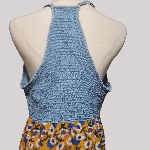 Wild Blue Sadie Robertson Sundress Denim Bodice Smocked Back Floral Size L - Picture 4 of 6